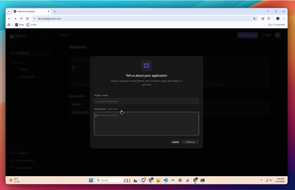 Create project dialog — enter project name