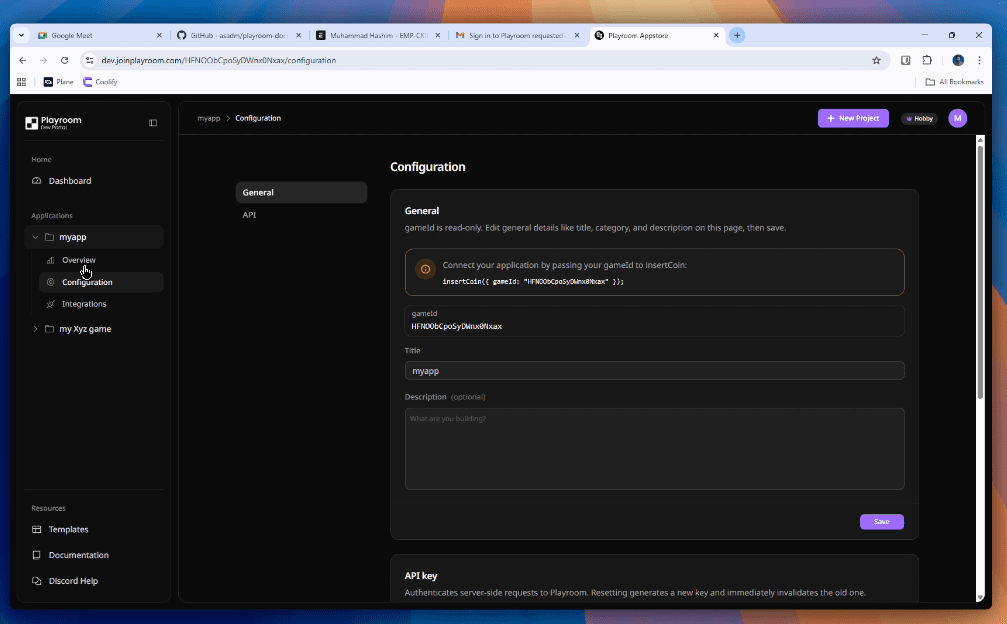 Configuration page overview — gameId